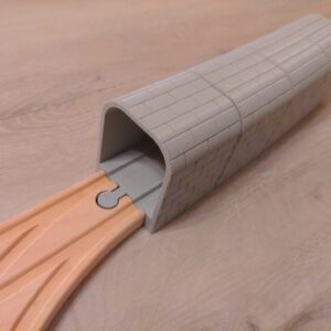 Túnel de tijolos cinzento impresso em 3D para pistas de comboios de madeira, compatível com IKEA e Brio.